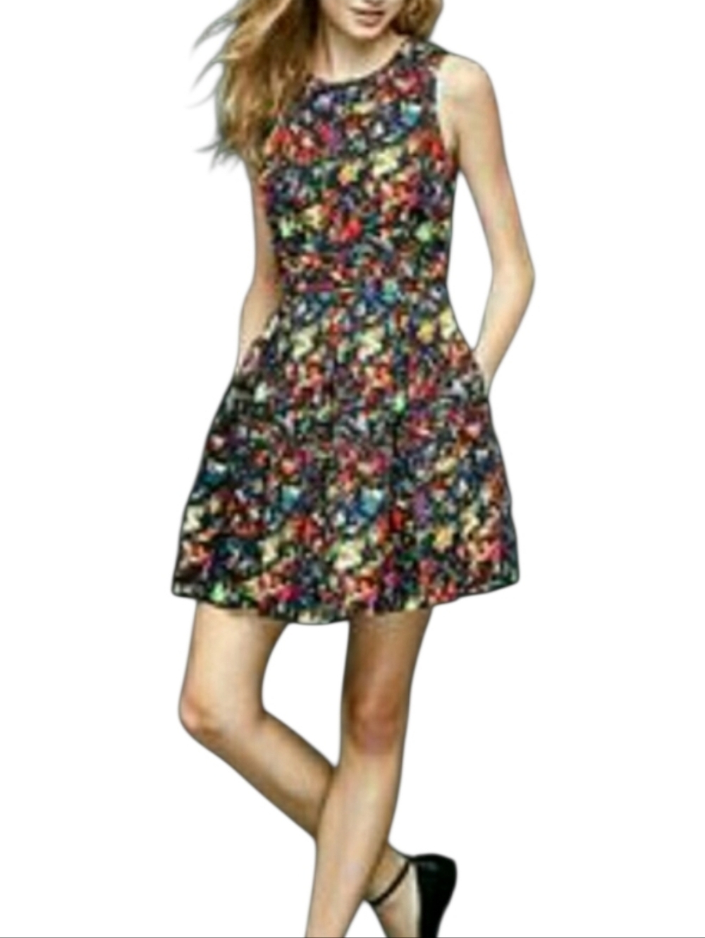 Gap Confetti Fit & Flare Dress 4 Abstract Art Print Pockets Dopamine